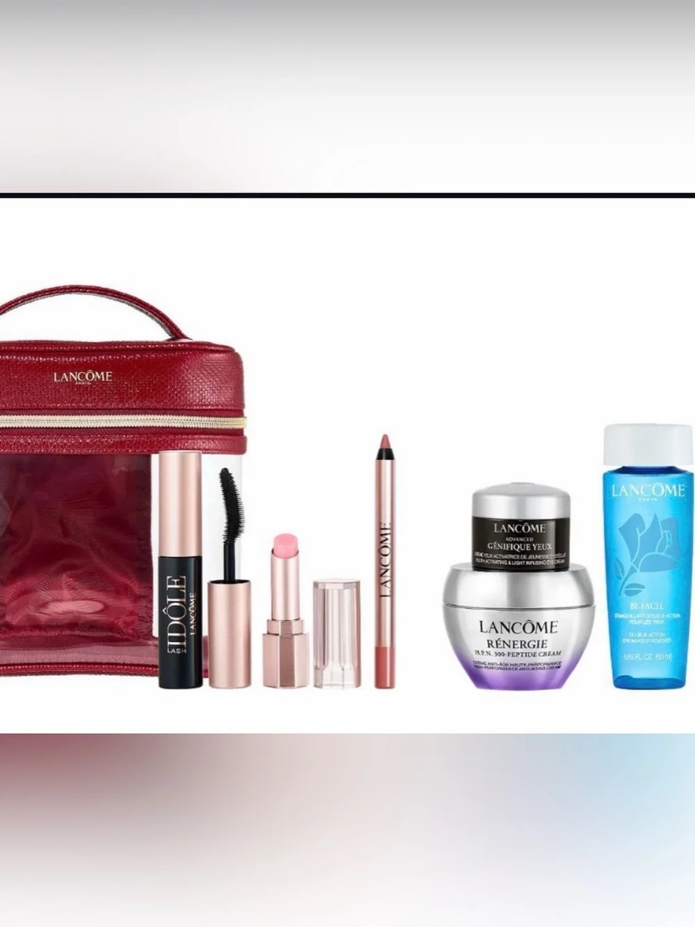 Lancome Burgundy Clear Cosmetic Train Case with Gold Trim